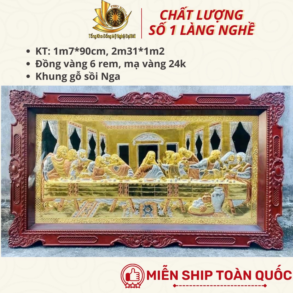 Tranh Bữa Tiệc Ly Của Chúa Giêsu Bằng Đồng Mạ Vàng   KT 1m7*90cm Chất Lượng Cao Kèm Đèn Led  Đồ Đồng Đại Bái