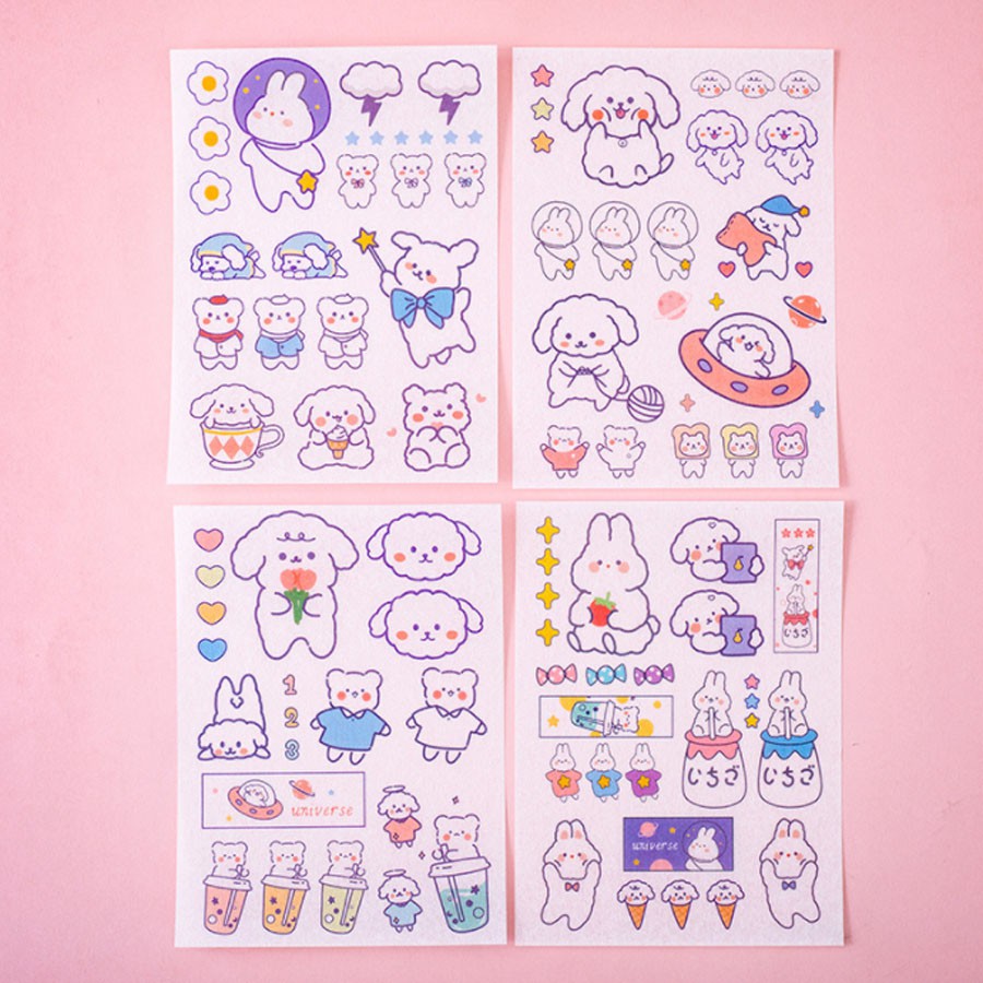 Set 4 tấm sticker dán trang trí bàn học, bìa sách vở, sticker ...