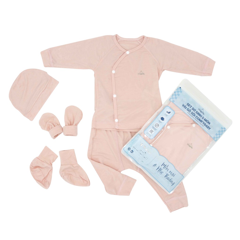 Ảnh Quần áo sơ sinh 5 món newborn cài cúc dài tay (quần, áo, mũ, bao tay, bao chân) mềm mại thoáng khí vải modal Comfybaby 2