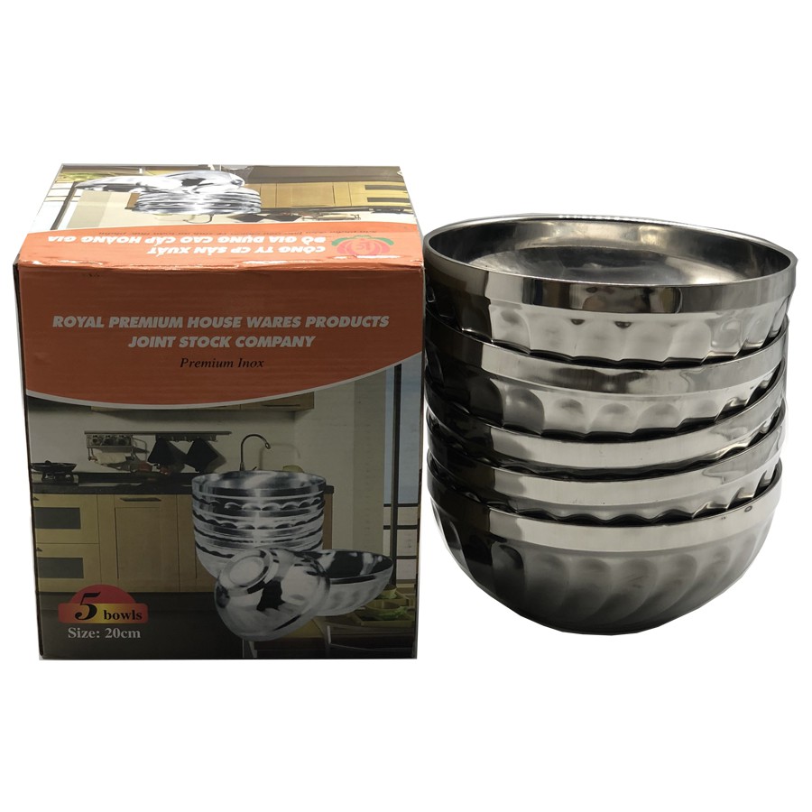 Bộ 5 bát tô canh Inox 2 lớp cách nhiệt Hoàng Gia mẫu xoắn cỡ 20cm ...