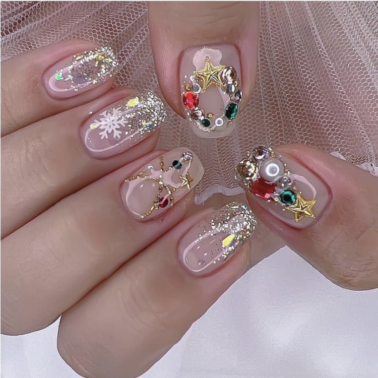 Khay 105v đá khổi mix đá chân bằng đính nail 7 màu trang trí móng ANGELICA M12-CBDK