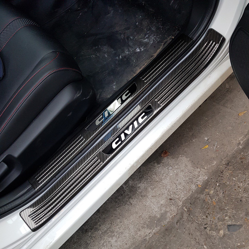Bộ ốp bậc cửa, nẹp bước chân trong, ngoài xe Honda Civic 2016-2021 carbon cao cấp