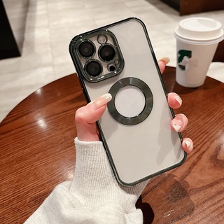 Ốp lưng silicon trong suốt sang trọng cho iphone 13 12 11 pro max có bảo vệ ống kính cho vỏ sạc không dây từ tính
