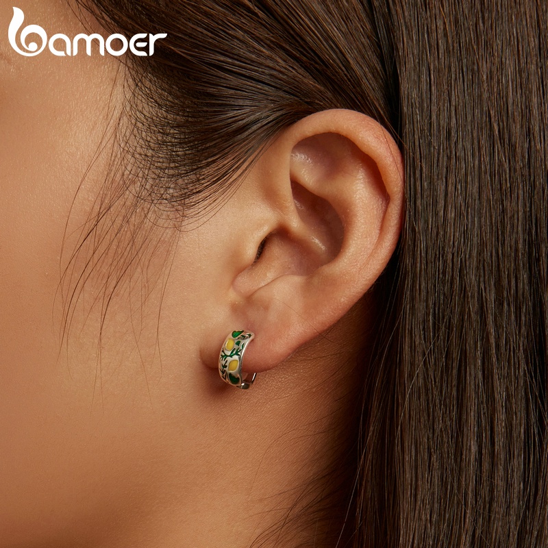 1 Cặp Bông Tai bamoer Bạc 925 Hình Lát Chanh Và Lá Thời Trang Cho Nữ sce1376