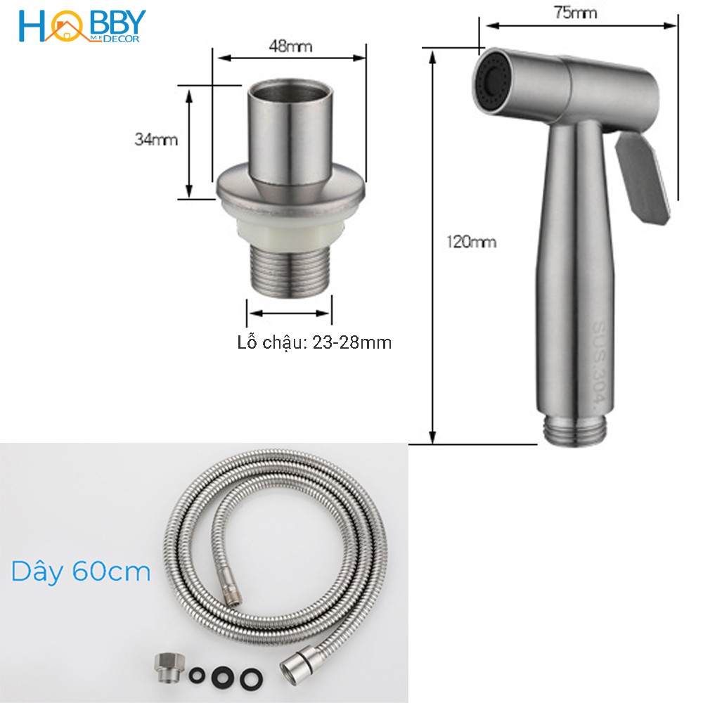 Vòi xịt rửa gắn chậu rửa chén inox 304 Hobby home decor GB1 dây 150cm