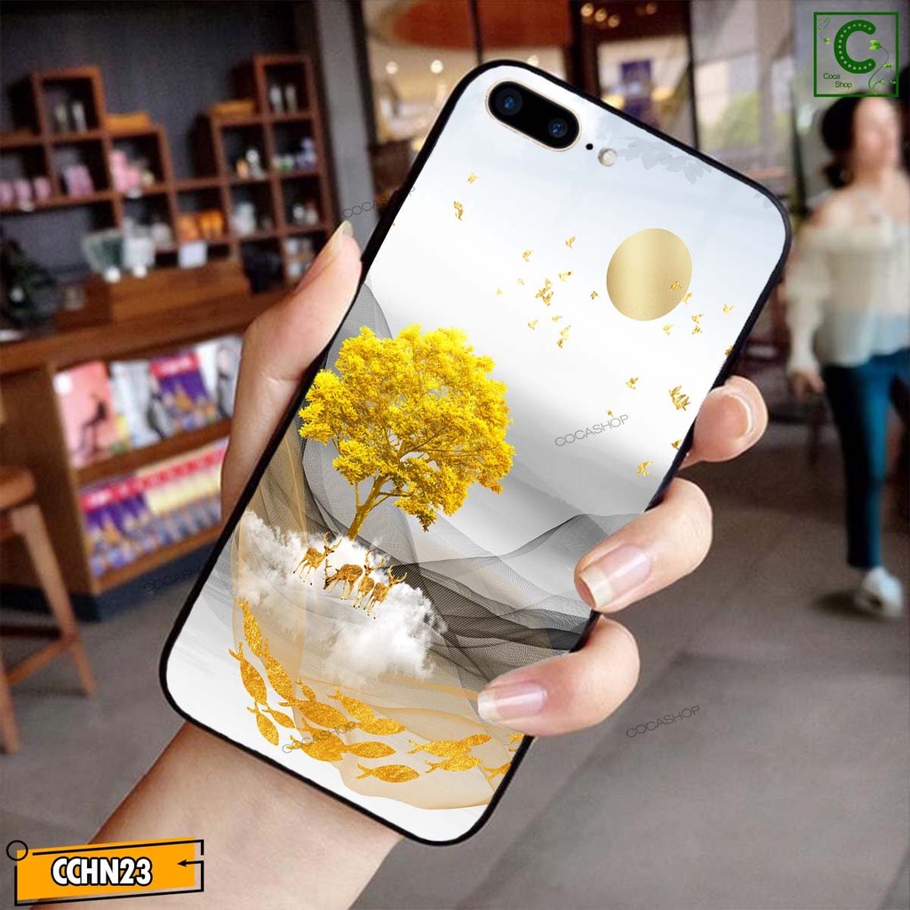 Ốp lưng iphone mặt kính cao cấp - Kim tiền vàng bên cá hươu quần hội - 6/6plus/6s/6splus/7/7plus/8/8plus/x/.....