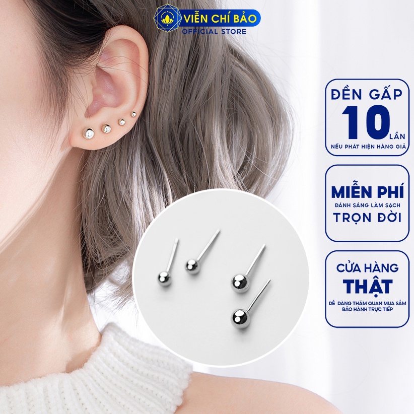 Bông tai bạc nữ bi tròn chất liệu bạc 925 thời trang phụ kiện trang sức nữ Viễn Chí Bảo B000061-21x