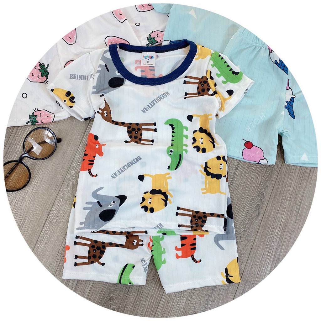 Bộ Cotton Thun Lạnh Siêu Mát Nhiều Hoạ Tiết Cute Cho Bé Trai Bé Gái 8-20kg