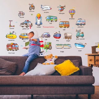 Decal dán tường hình phương tiện giao thông, tranh trang trí phòng cho bé, trang trí lớp học HM92024
