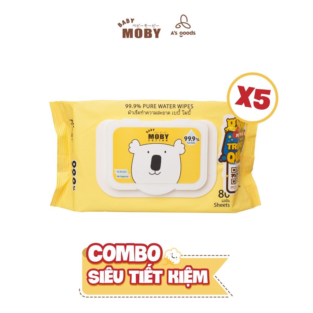 Ảnh 5 Gói Khăn Ướt Tinh Khiết 99.9% Baby Moby 80 tờ 1