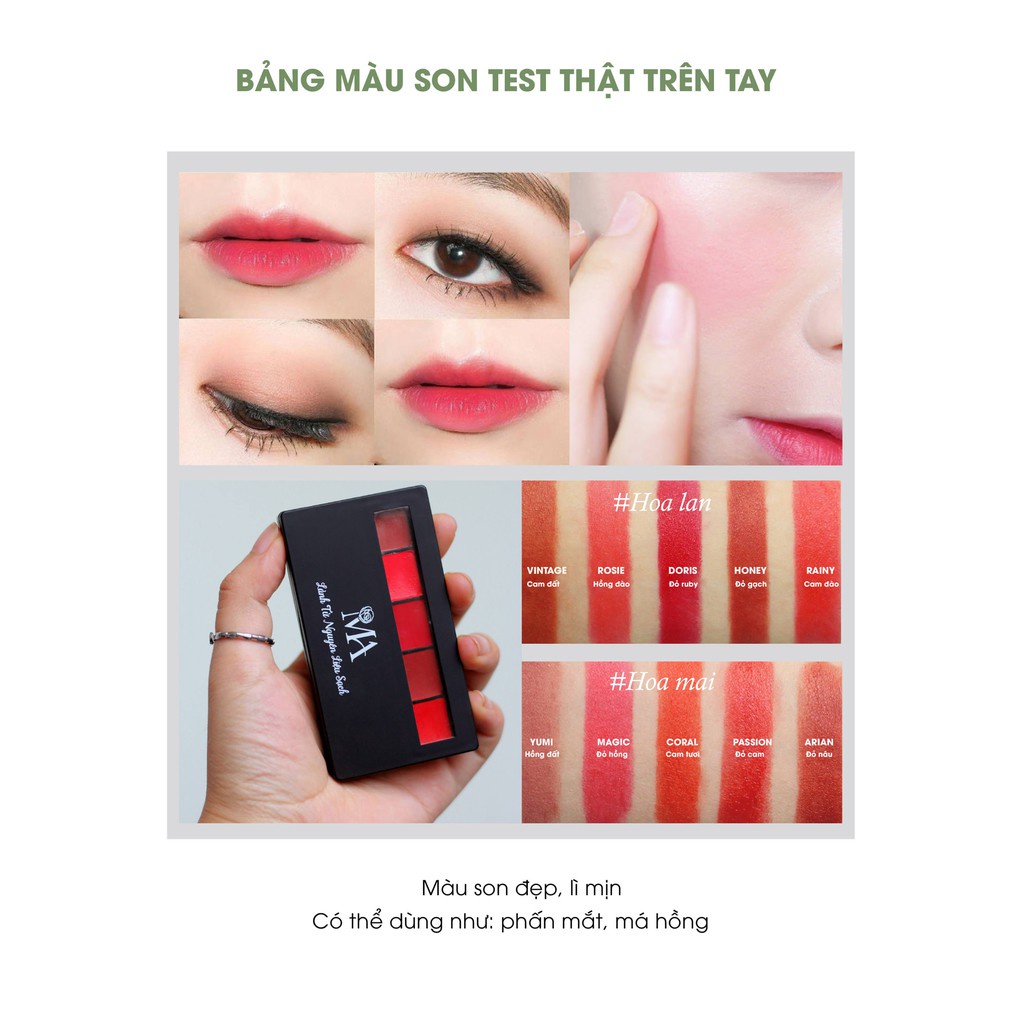 Mô tả Khay Son Lì Hoa Lan Mộc An 5 Màu Tiết Kiệm, Không Chứa Chì, Dưỡng Môi Mềm Mịn 9g - 7