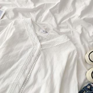 Phong cách hàn quốc nữ ren dài tay cổ chữ v dáng rộng áo baju baju wanita lengan panjang