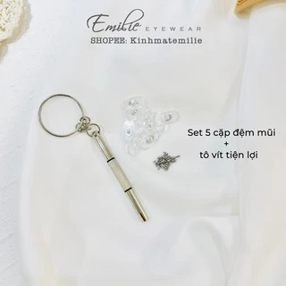 Set 10 cặp đệm đỡ mũi và ốc vặn kính tặng kèm tô vít tiện lợi Emilie eyewear