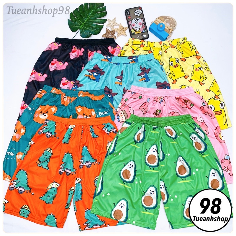 Quần Short Lửng Cartoon Unisex TUEANHSHOP - QUẦN ĐÙI HOẠT HÌNH nam nữ Freesize 38-65kg