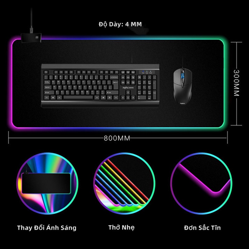 Miếng Lót Bàn Phím Đèn LED RGB Miếng Lót chuột Cỡ Lớn 80*30 Phát Sáng Nhiều Màu hình ảnh sắc nét