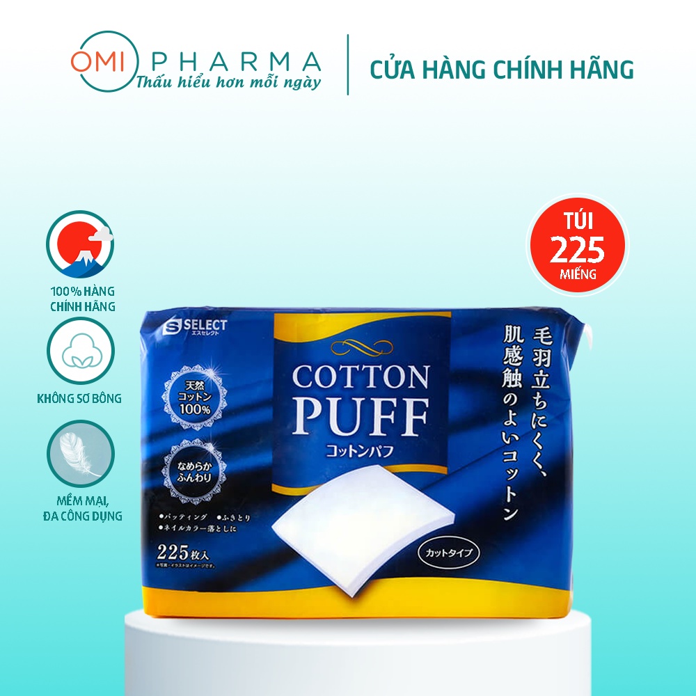 Bông Tẩy Trang S Select 100% Cotton Nhật Bản 225 miếng ( Dạng Square)