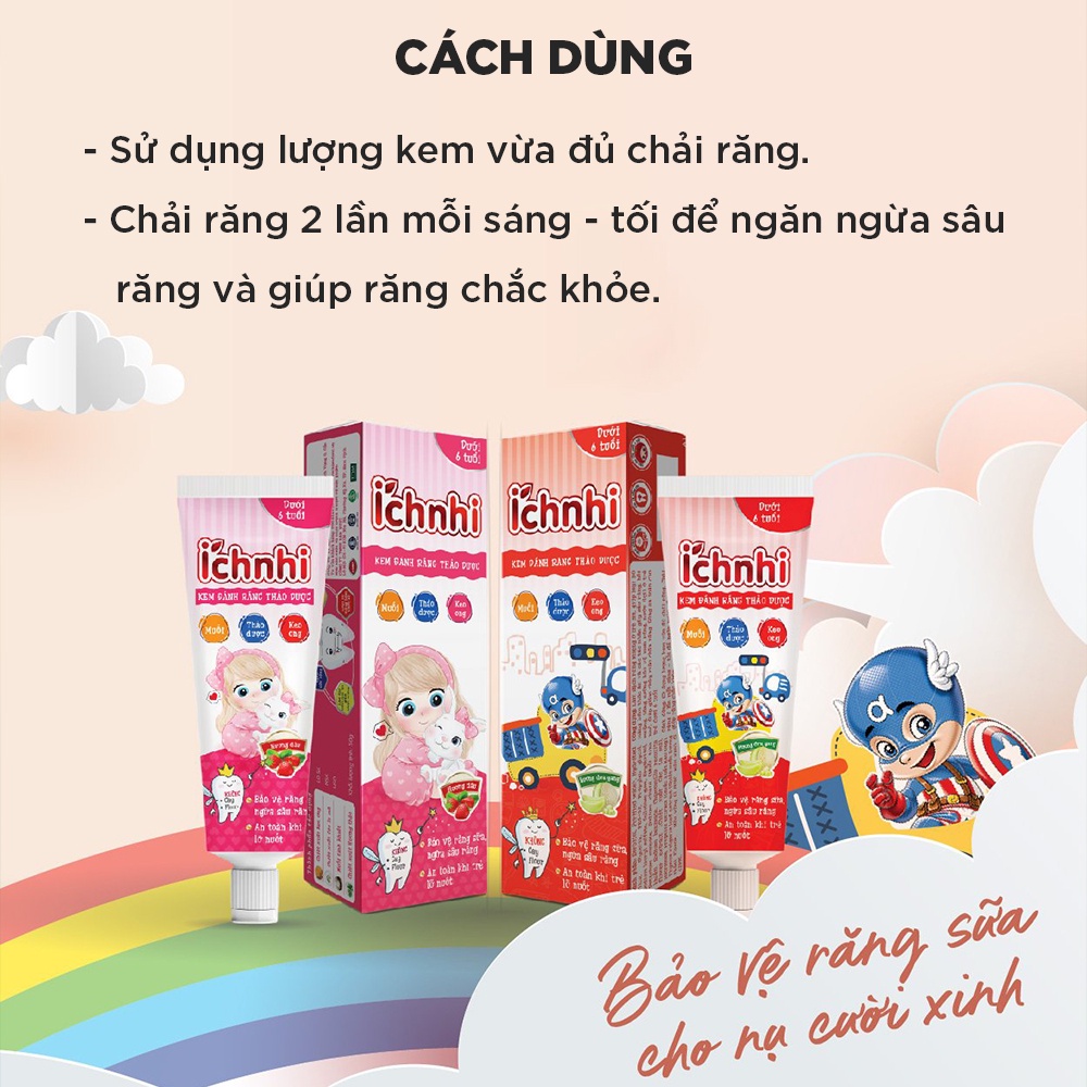 Ảnh Kem đánh răng thảo dược Ích Nhi hương dâu tuýp 50g cho bé dưới 6 tuổi nuốt được, bảo vệ răng sữa, ngừa sâu răng cho bé 3
