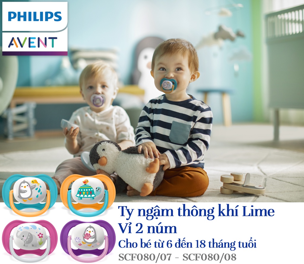 Mô tả Philips Avent núm ty ngậm thông khí 6-18 tháng, vỉ đôi SCF080/07 SCF080/08 - 1