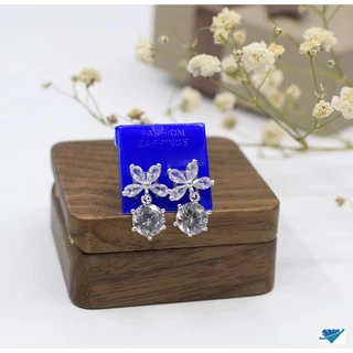 Bông tai hóa 4 cánh đá chủ 6mm bạc cao cấp s99 cho nữ