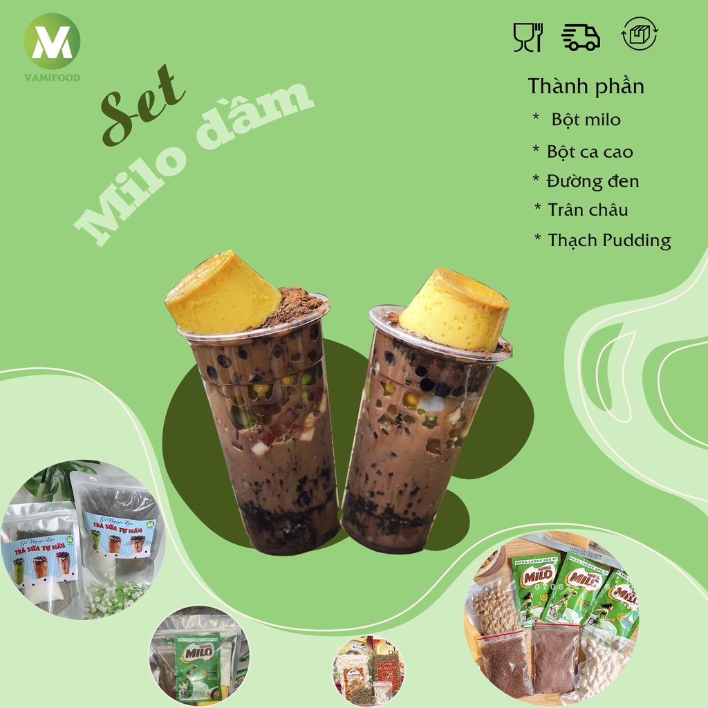 Set Milo dầm trân châu đường đen thạch pudding trứng - Set nguyên liệu ...