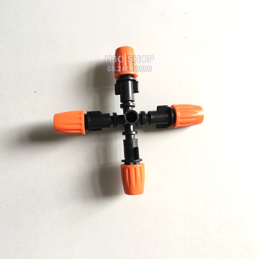 Combo 5 Béc phun sương tưới lan 4 hướng màu cam cao cấp có van chống rỉ nước gắn ren ngoài 21- Phun Sương