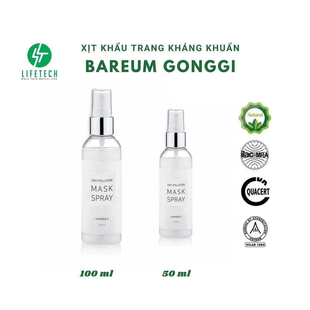 Chai xịt khẩu trang khử khuẩn Chống bụi mịn Mask Spray Bareum Gonggi EcocairVN LifetechStore