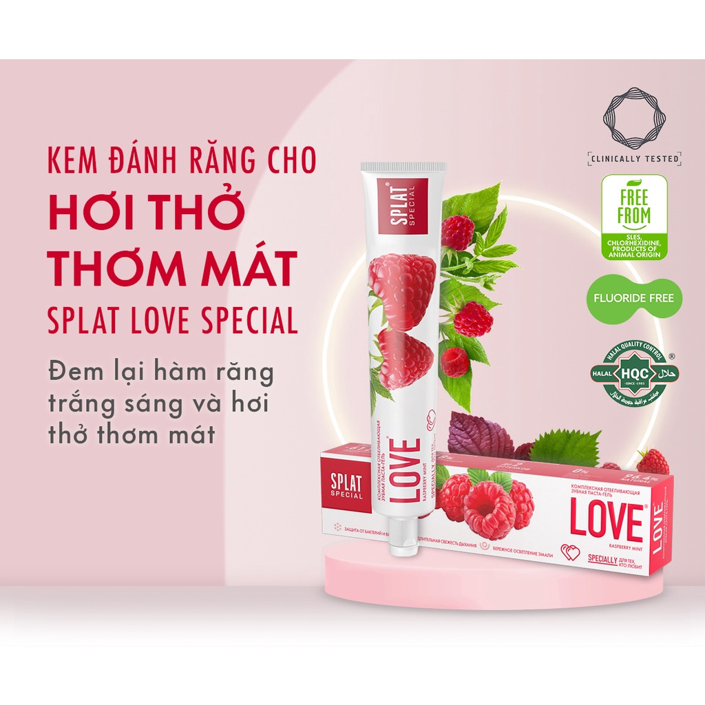 Mô tả Kem Đánh Răng Cho Hơi Thở Thơm Mát SPLAT Love Special series Vị Quả Mâm Xôi, Làm Sạch Mảng Bám 75ml - 1