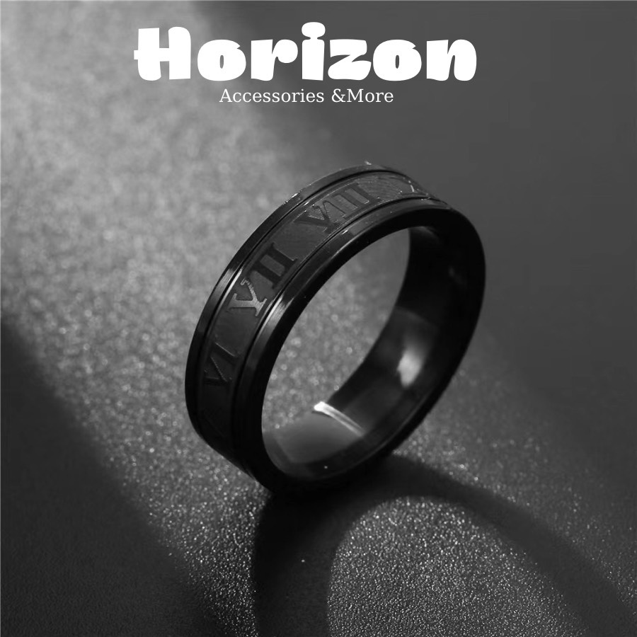 Nhẫn Nam Nữ Màu Bạc Tròn La Mã Thời Trang Unisex Chất Liệu Titan Đẹp Đơn Giản Không Gỉ - Nhẫn La Mã - Horizon