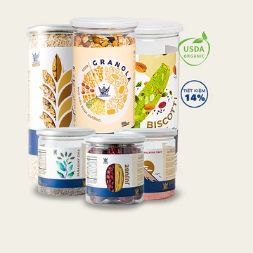 [Combo Mua 3 Ra 6] VUA YẾN MẠCH Granola 500gr +Yến mạch 500gr+ Biscotti trà xanh 250gr+ Hạt chia+ Muối hồng+ Táo đỏ 150g