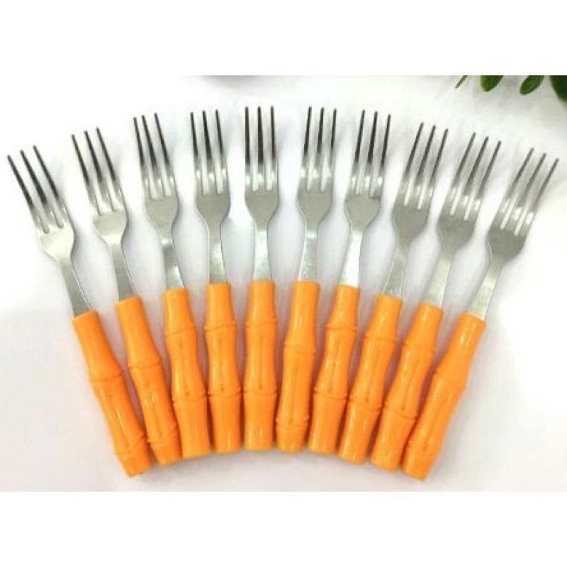 1 Túi 10 Cái Rĩa inox Cán Nhựa Hình Trúc | Shopee Việt Nam