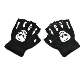 Ấm cúng Tập Đi Trẻ Em Halloween Skeleton Skull Găng Tay Nửa Ngón Phát Sáng Trong Bóng Tối Dạ Quang Ngón Co Giãn Dệt Kim Mitte
