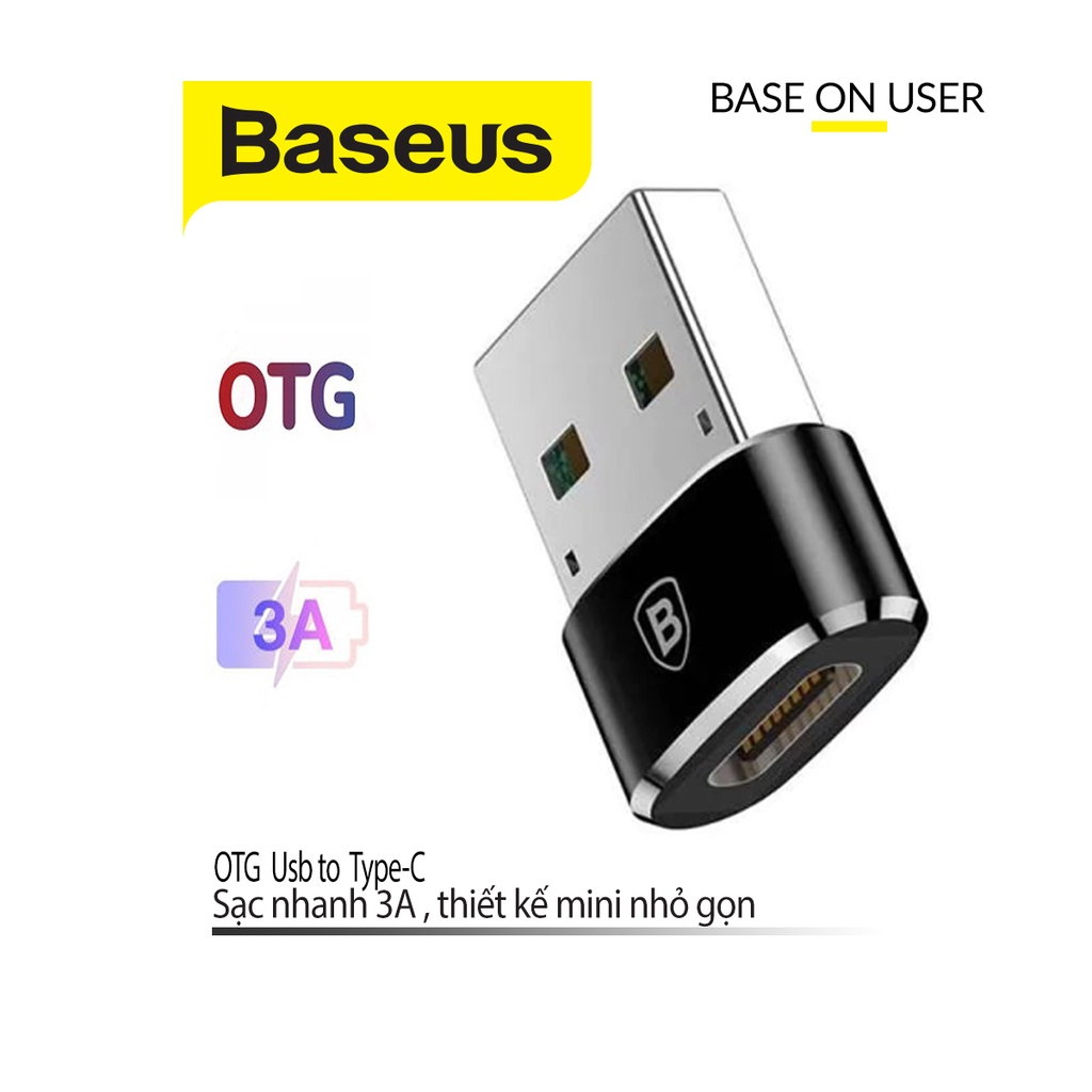 Đầu chuyển đổi OTG Baseus Usb sang Type-C hỗ trợ sạc nhanh truyền dữ liệu thiết kế nhỏ gọn