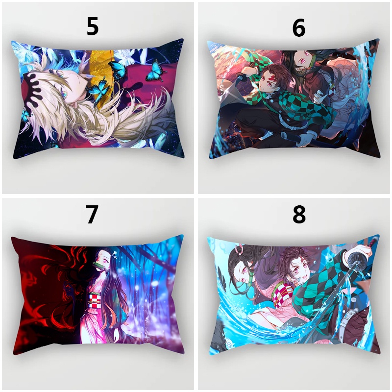 Vỏ gối hình chữ nhật bằng polyester in họa tiết hoạt hình Demon Slayer Kimetsu No Yaiba Zenitsu Nezuko 50x30cm