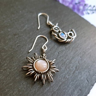 Kra Boho Cho Celestial Moonstone Tòn Ten Thả Bông Tai Cổ Bạc Cho Mặt Trời Và Mặt Trăng Móc Bông Tai Trang Sức Thời Trang Cha