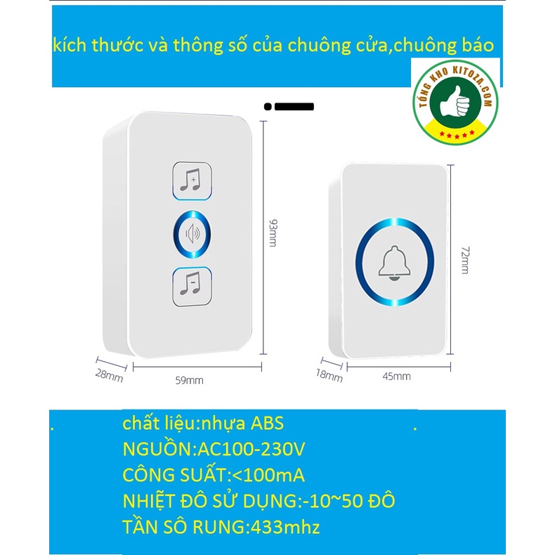 Chuông cửa chuông báo không dây  cực tốt (chuông bấm) u12 tongkhokitoza.com, bảo hành 1 đổi 1 trong 1 tháng