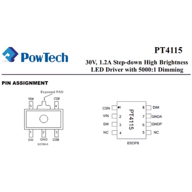 IC điều khiển LED PT4115 4115 chân SOT89-5 LED DRIVER mới | Shopee Việt Nam