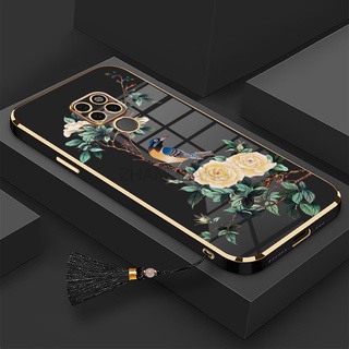Ốp Điện Thoại Silicon Mềm Mạ Điện Họa Tiết Hoa Và Chim Kèm Dây Đeo Cho Redmi note 9 note 9s note 9 pro