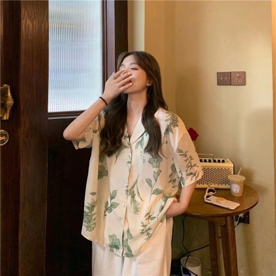 SUXI Áo sơ mi nữ tay ngắn dáng rộng in họa tiết thời trang cá tính trẻ trung kiểu Hàn Quốc