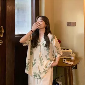 SUXI Áo sơ mi nữ tay ngắn dáng rộng in họa tiết thời trang cá tính trẻ trung kiểu Hàn Quốc
