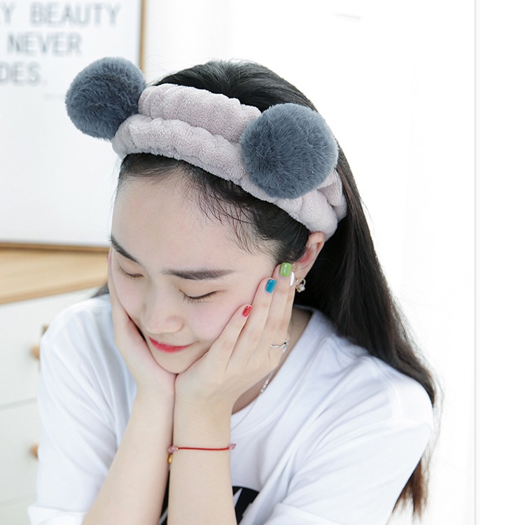 Mô tả Băng đô tóc rửa mặt trang điểm Laboon, bờm tóc tai gấu trúc vải nhung co giãn mềm mịn - 2