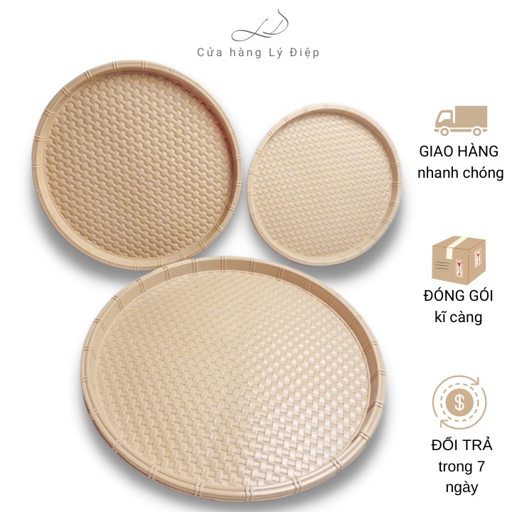 Mẹt nhựa tròn giả mây tre,Dĩa nhựa đựng bún đậu,đồ ăn vặt,mâm tròn trang trí đủ size
