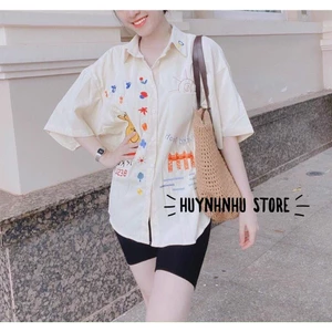 Set sơ mi gấu ngố cho nữ mặc ở nhà, mặc đi chơi, áo sơ mi, quần ngố ôm siêu HOT, siêu xinh