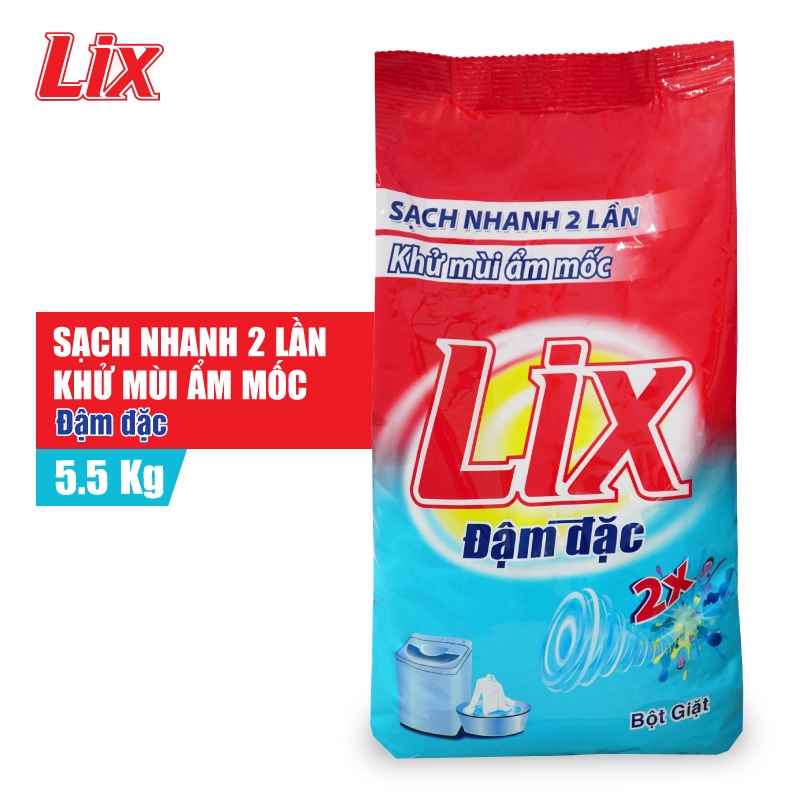 Ảnh Bột giặt Lix Extra đậm đặc 5,5Kg ED557 gấp đôi sức mạnh làm sạch mọi vết bẩn, khử mùi ẩm mốc cho giặt tay và máy 1