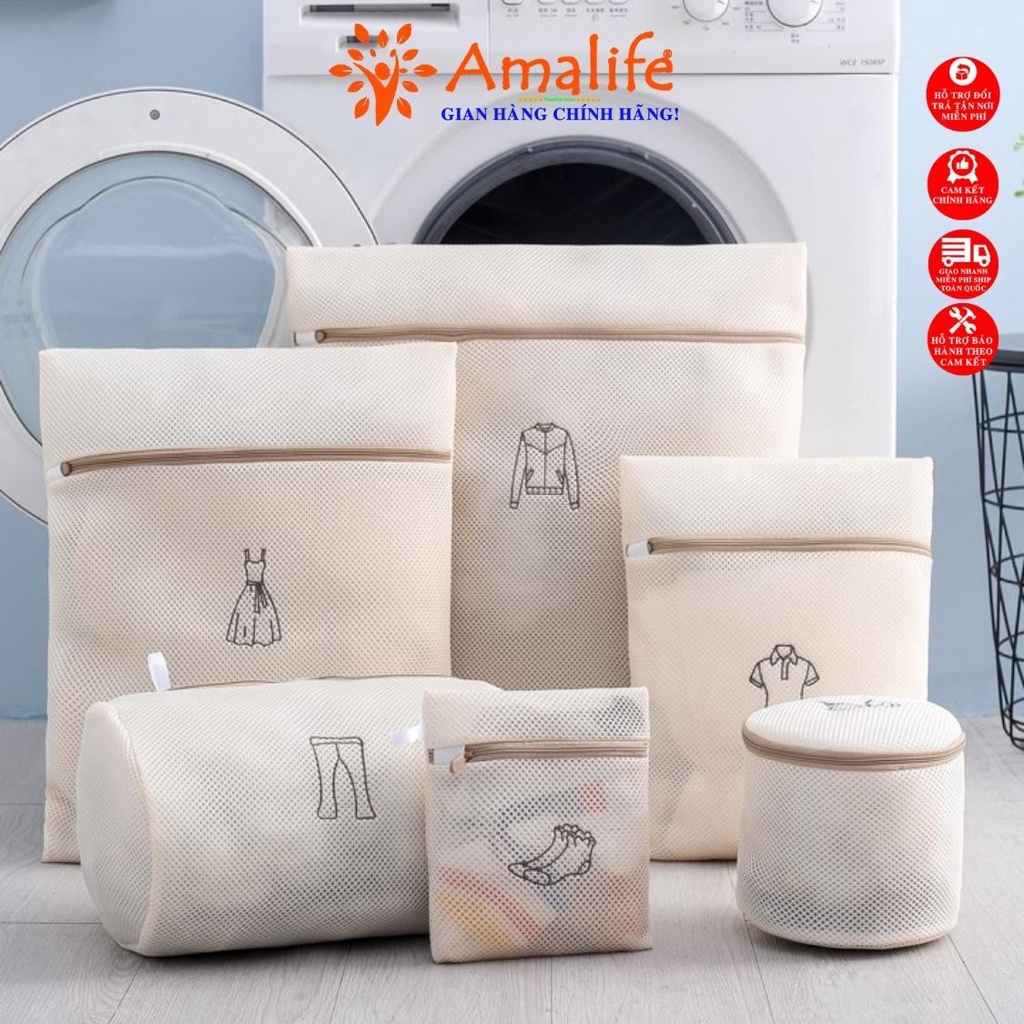 Ảnh Bộ 6 Túi Giặt 3 Lớp Bảo Vệ Quần Áo, Đồ Lót Dùng Cho Máy Giặt Nhiều Kích Thước + Combo 5 Túi Giặt Chính Hãng  Amalife 1