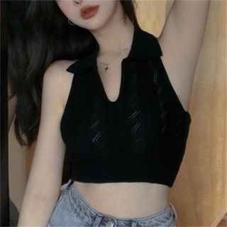 Áo Thun Cổ POLO Không Tay Dệt Kim Màu Trơn Thời Trang Mùa Hè Phong Cách Mới Cho Nữ
