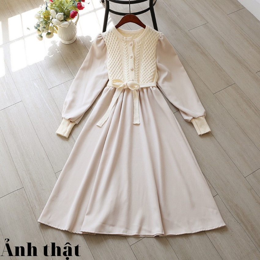 Váy len pha dạ-Váy thời trang cao cấp hàng Quảng Châu-Có ảnh thật và clip chất liệu