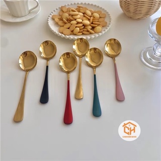Thìa Inox Mạ Vàng Cán Dài Nhiều Mầu Sang Trọng Cam Homeware