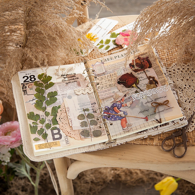 Sticker vintage dán sổ set 6 tấm mẫu hoa khô HD166-K57 sinh động chân thực trang trí DIY, Bullet Journal
