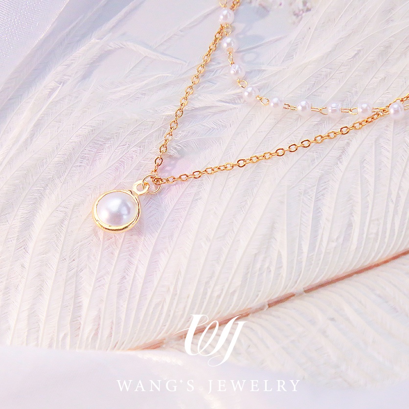 Vòng cổ Hai Lớp Mạ Vàng 18K Đính Ngọc Trai Phong Cách Hàn Quốc