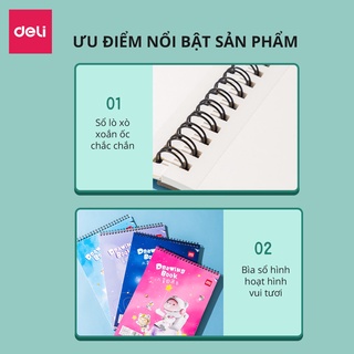 Vở vẽ học sinh tô màu, sổ phác thảo ký họa Deli 60 trang, giấy chống lóa - Màu Hồng/Xanh - 1 quyển